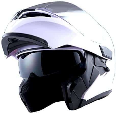 1Storm Motorcycle Modular Full Face Helmet Flip up Dual Visor Sun Shield HB89 Glossy White; Size L